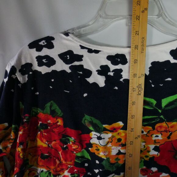 American Sweetheart Size L 3/4 Sleeve Top Bright Floral Print on White - Picture 9 of 11